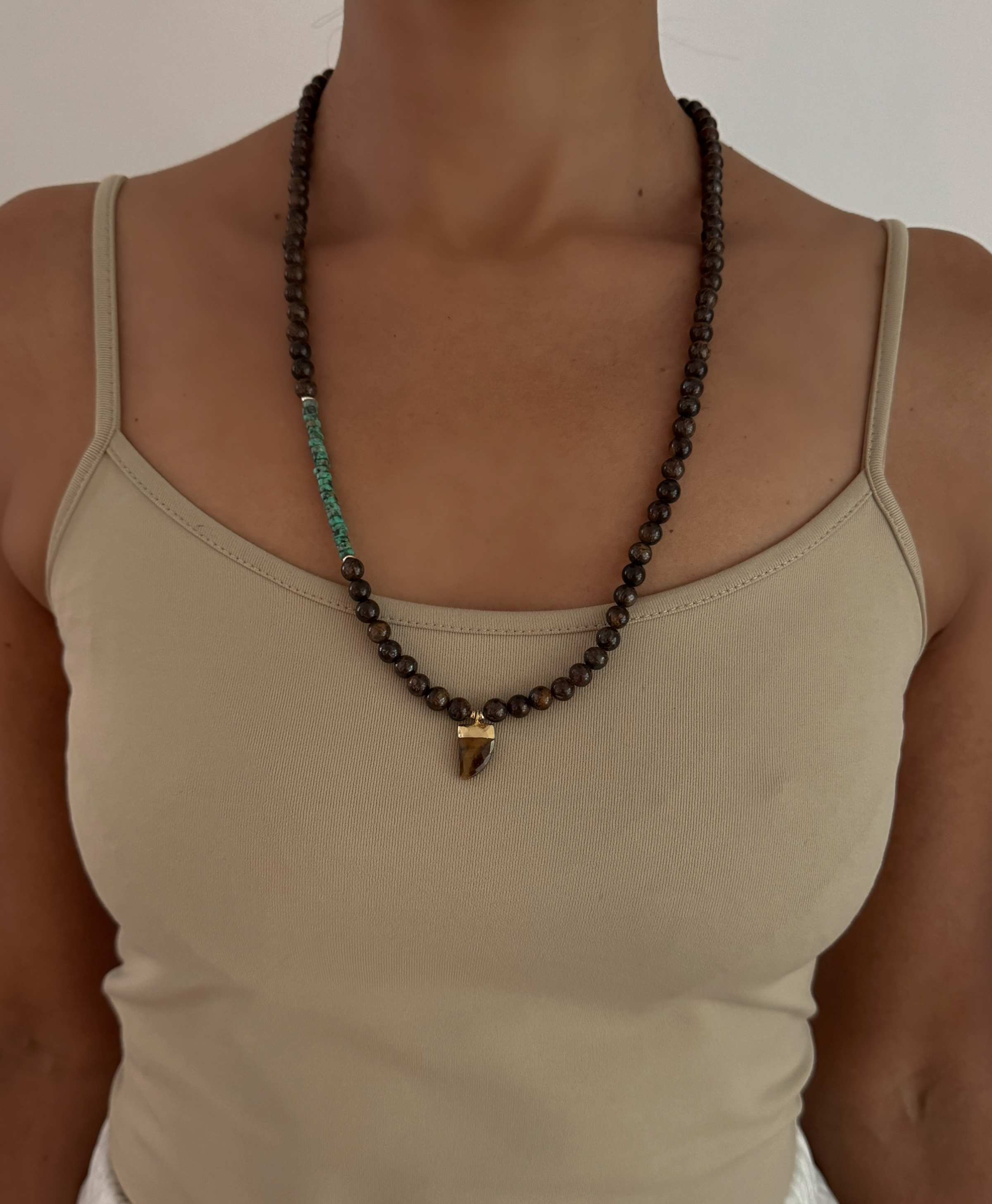 Ruge Bronzite Turquoise Tiger Eye Horn Pendant Necklace