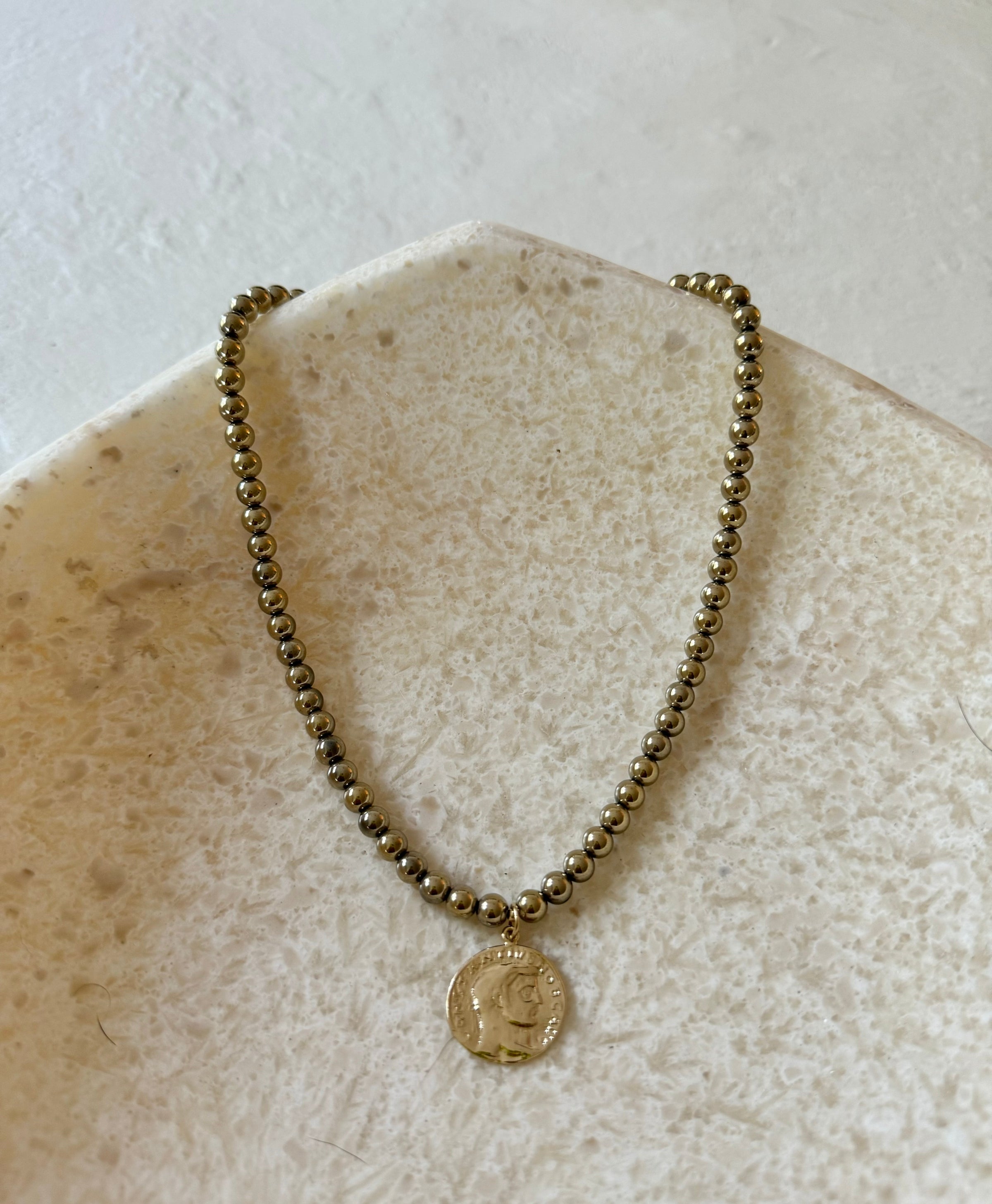 Romni Pyrite Gold Filled Coin Pendant Necklace