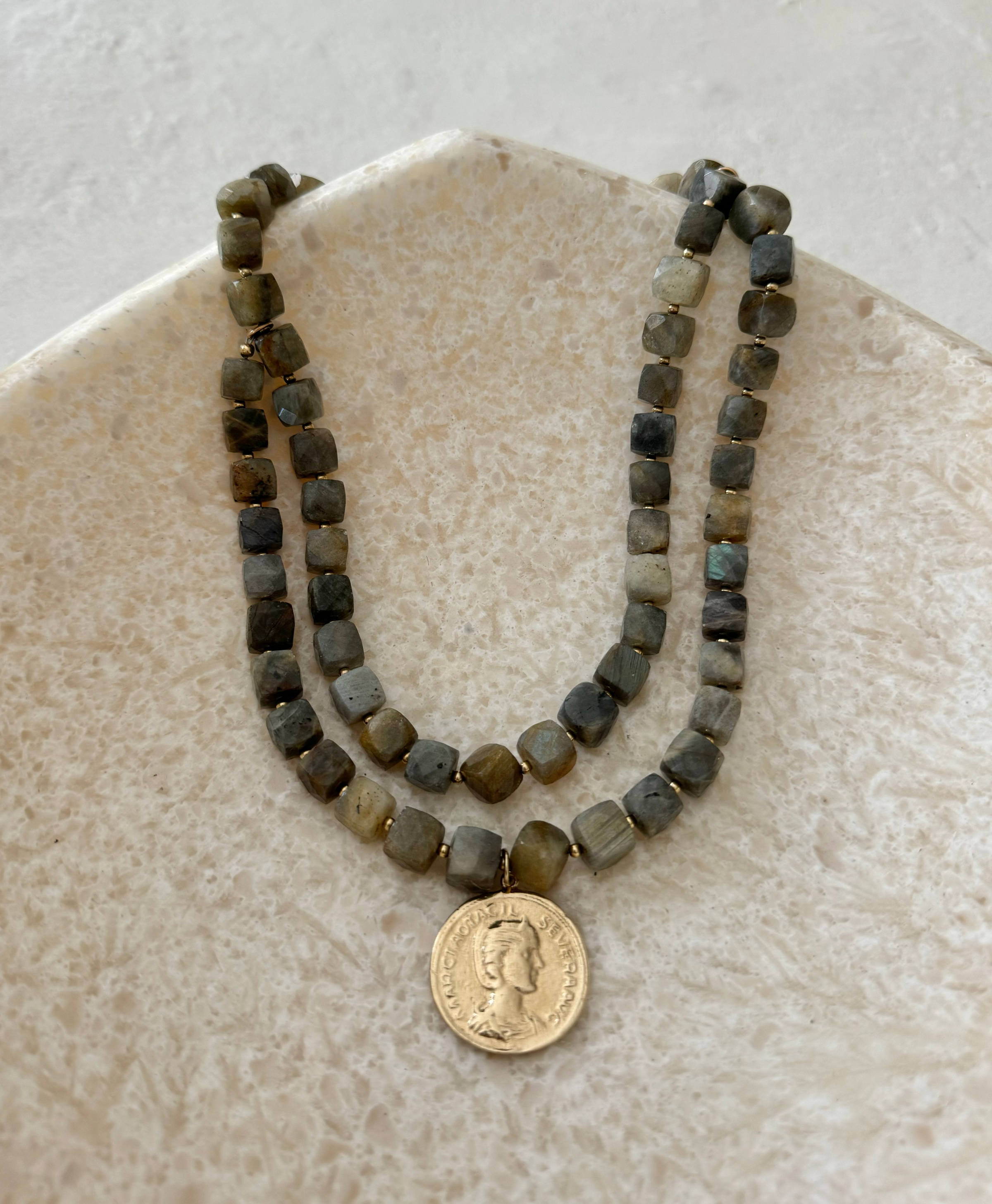 Peralta Labradorite Gold Filled Coin Pendant Necklace