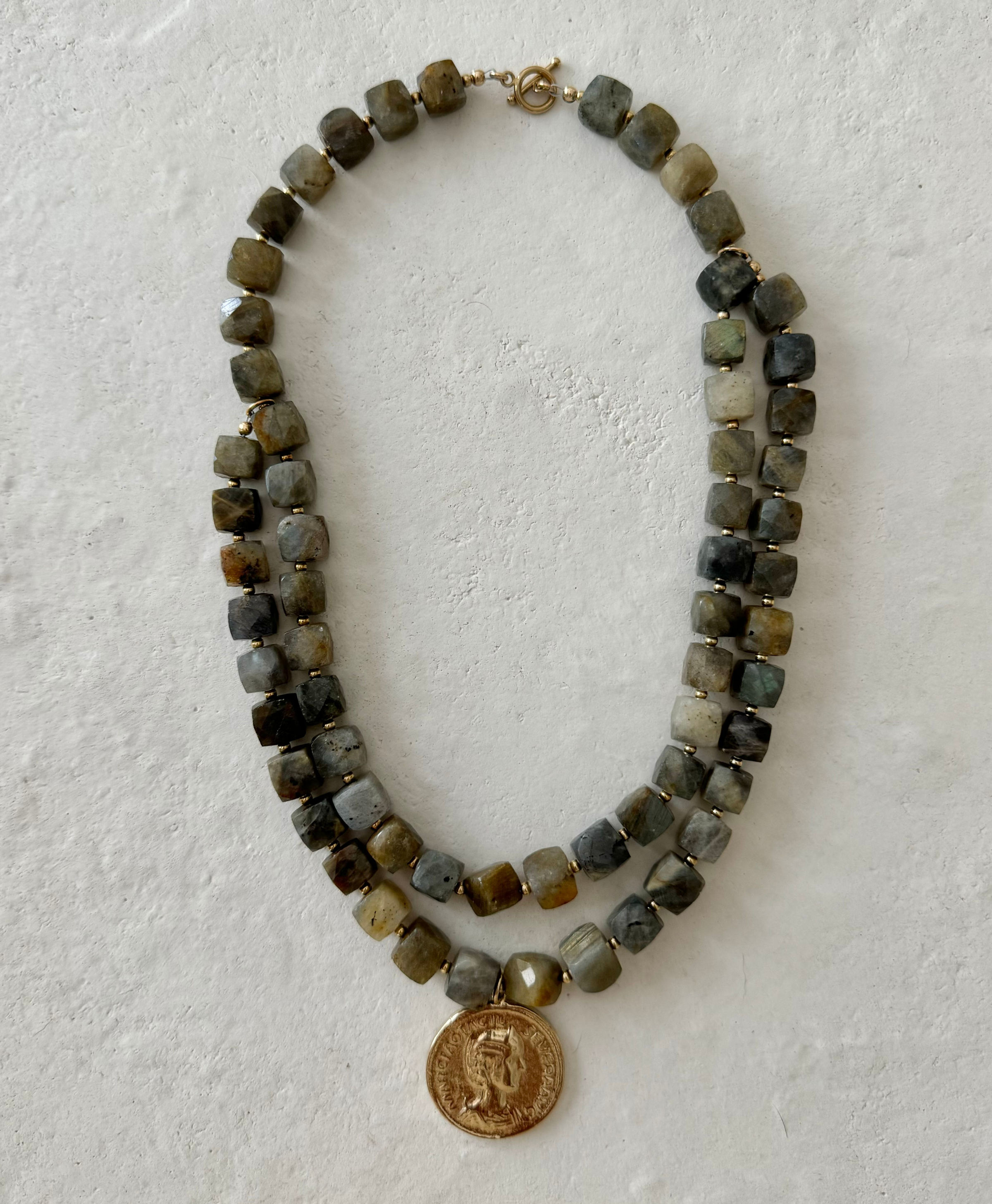 Peralta Labradorite Gold Filled Coin Pendant Necklace