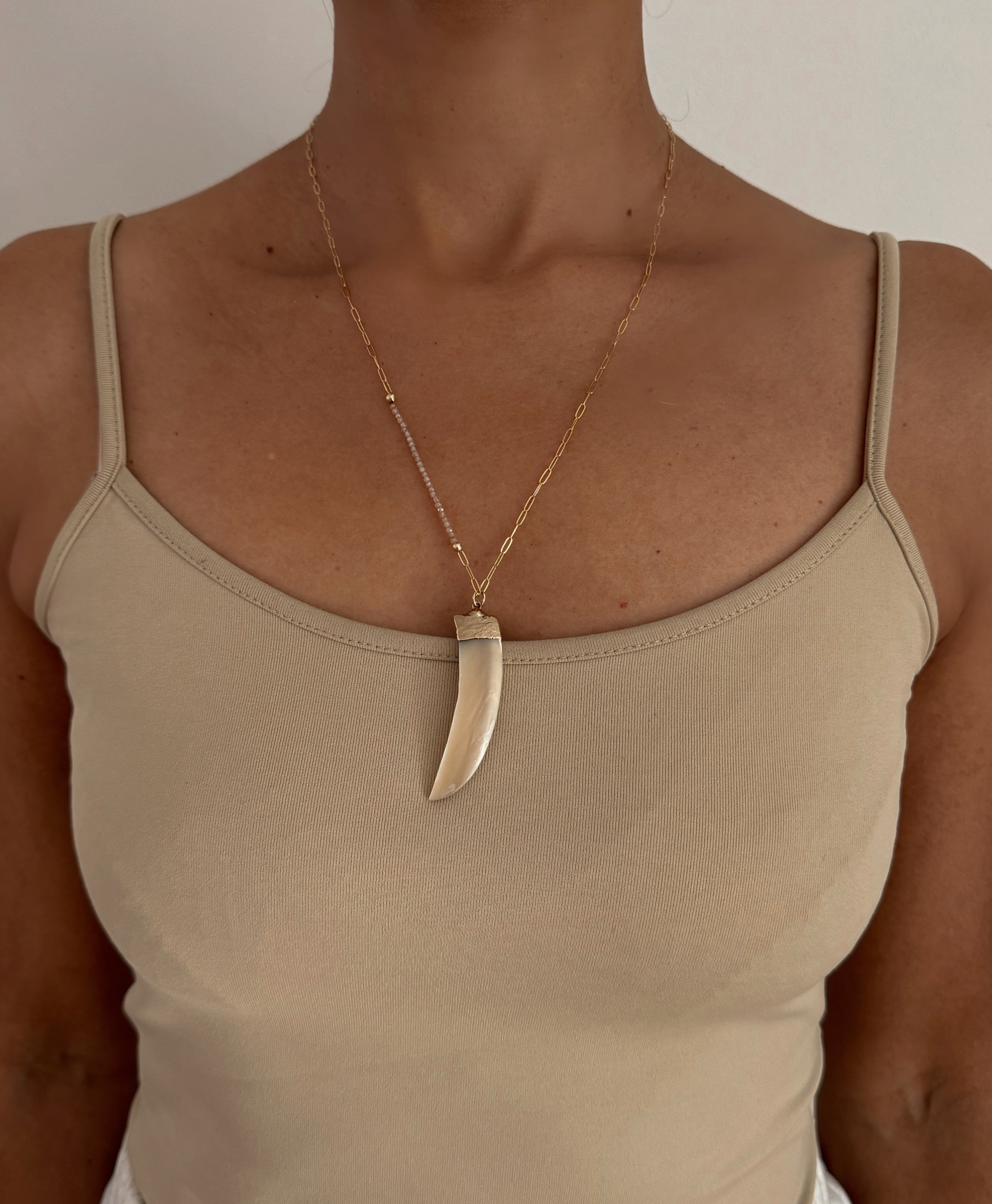 Escudo Mother of Pearl Horn Pendant Necklace