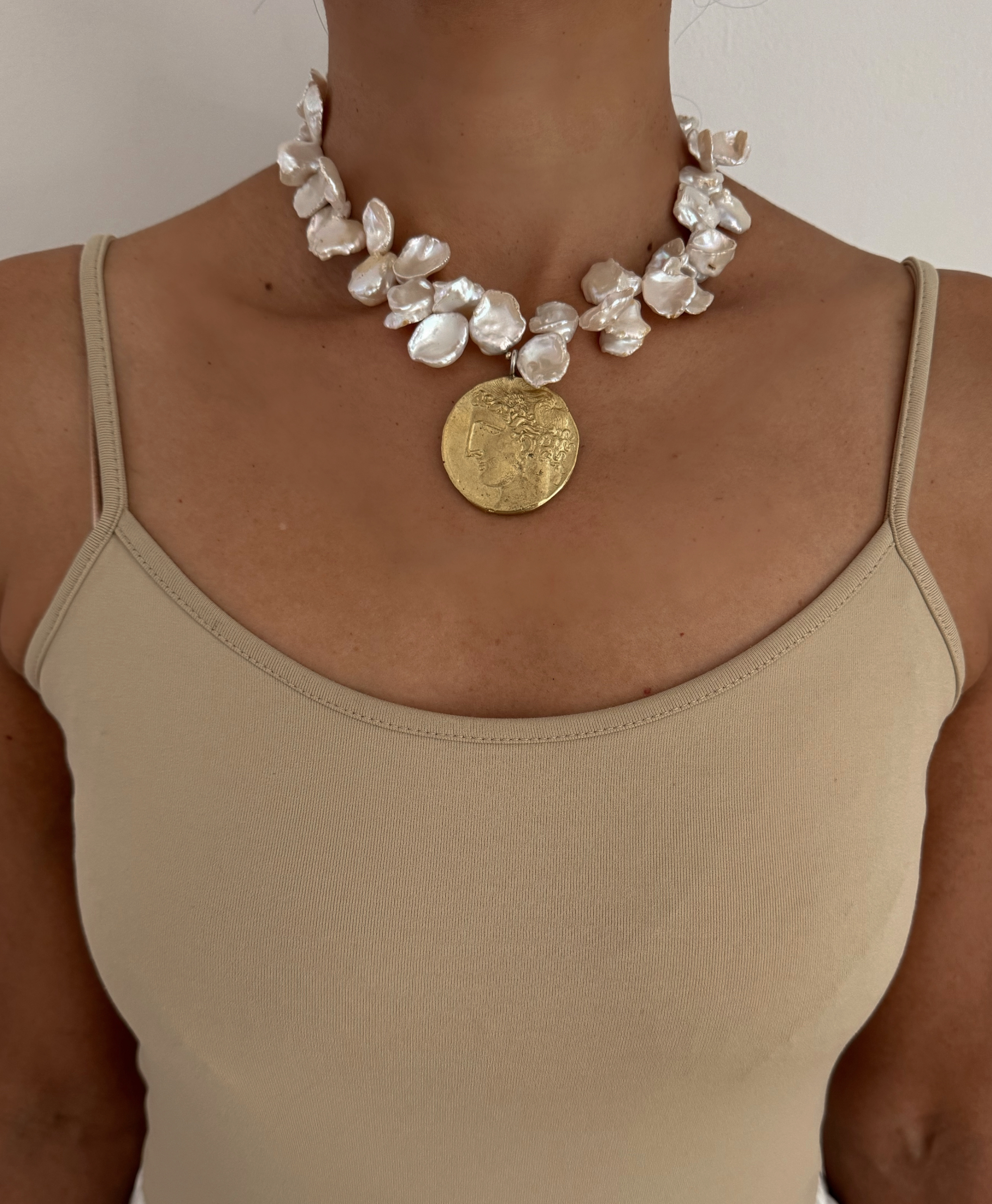 Lucinda Pearl Gold Filled Coin Pendant Necklace