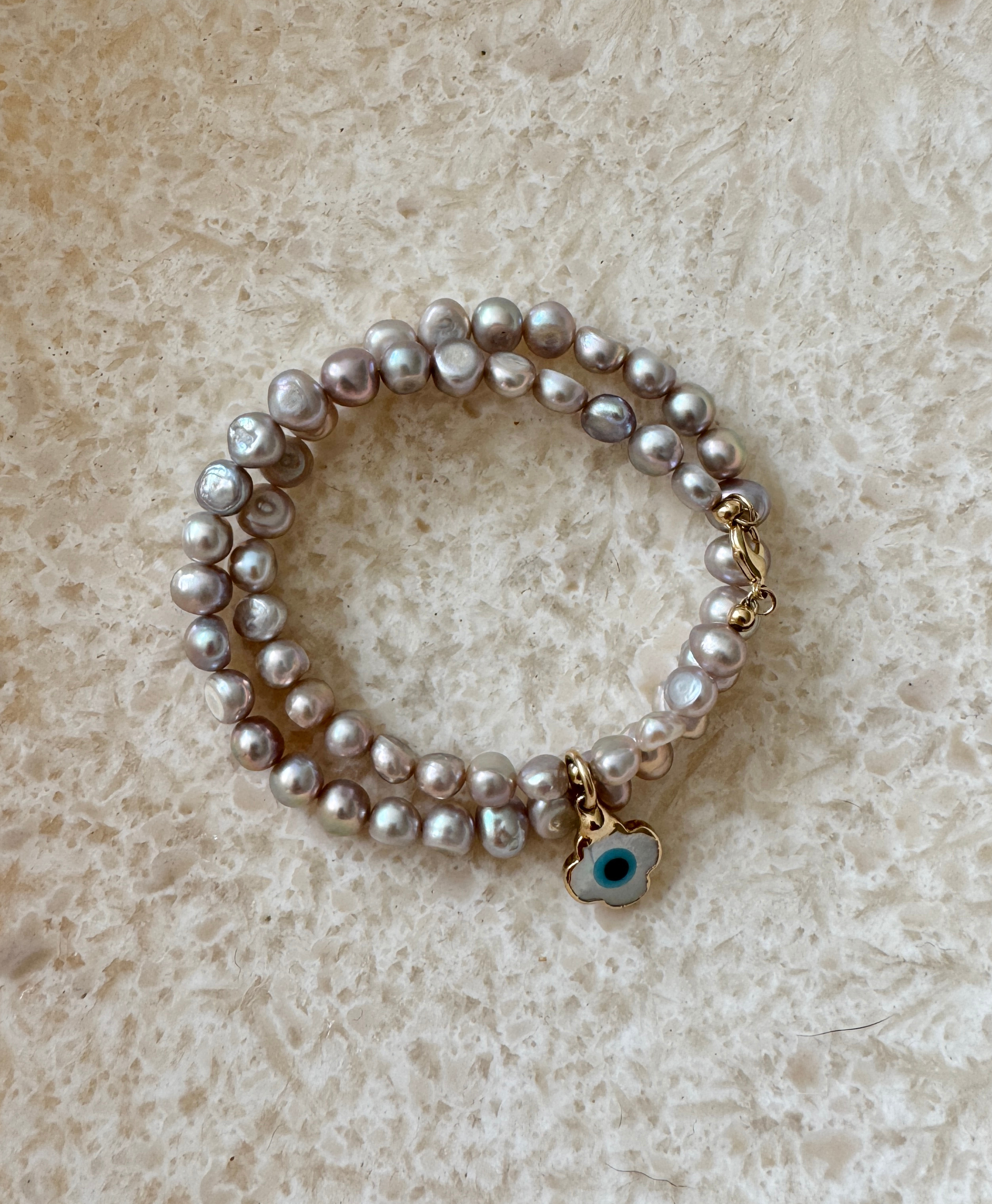 Zuerte Pearl Clover Charm Double Wrap Bracelet