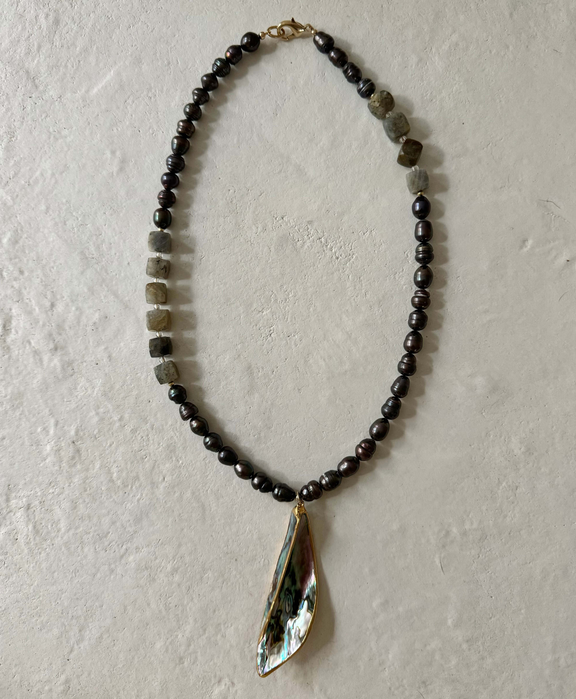 La Reina Labradorite Abalone Pendant Necklace