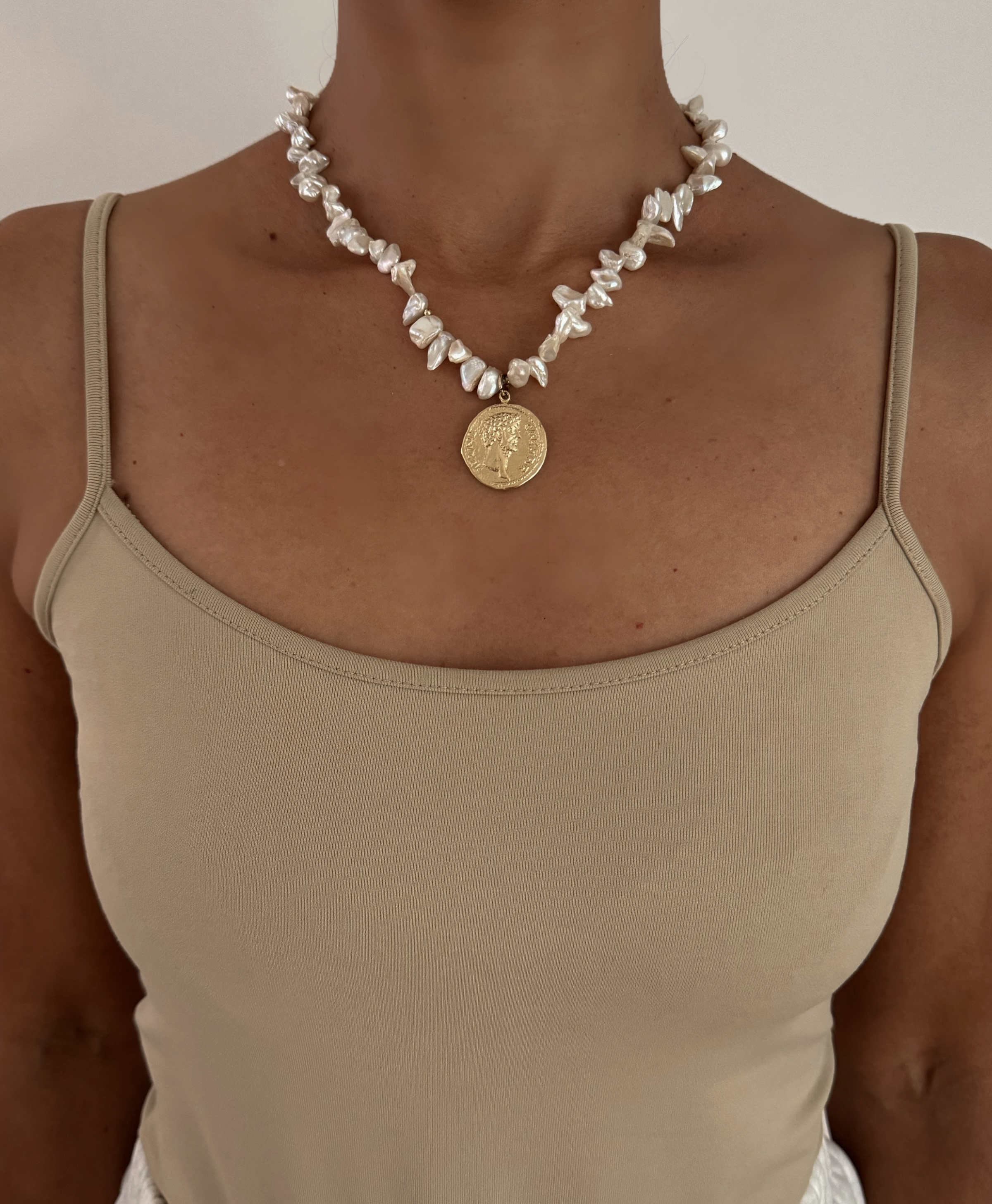 Piena Pearl Gold Filled Coin Pendant Necklace