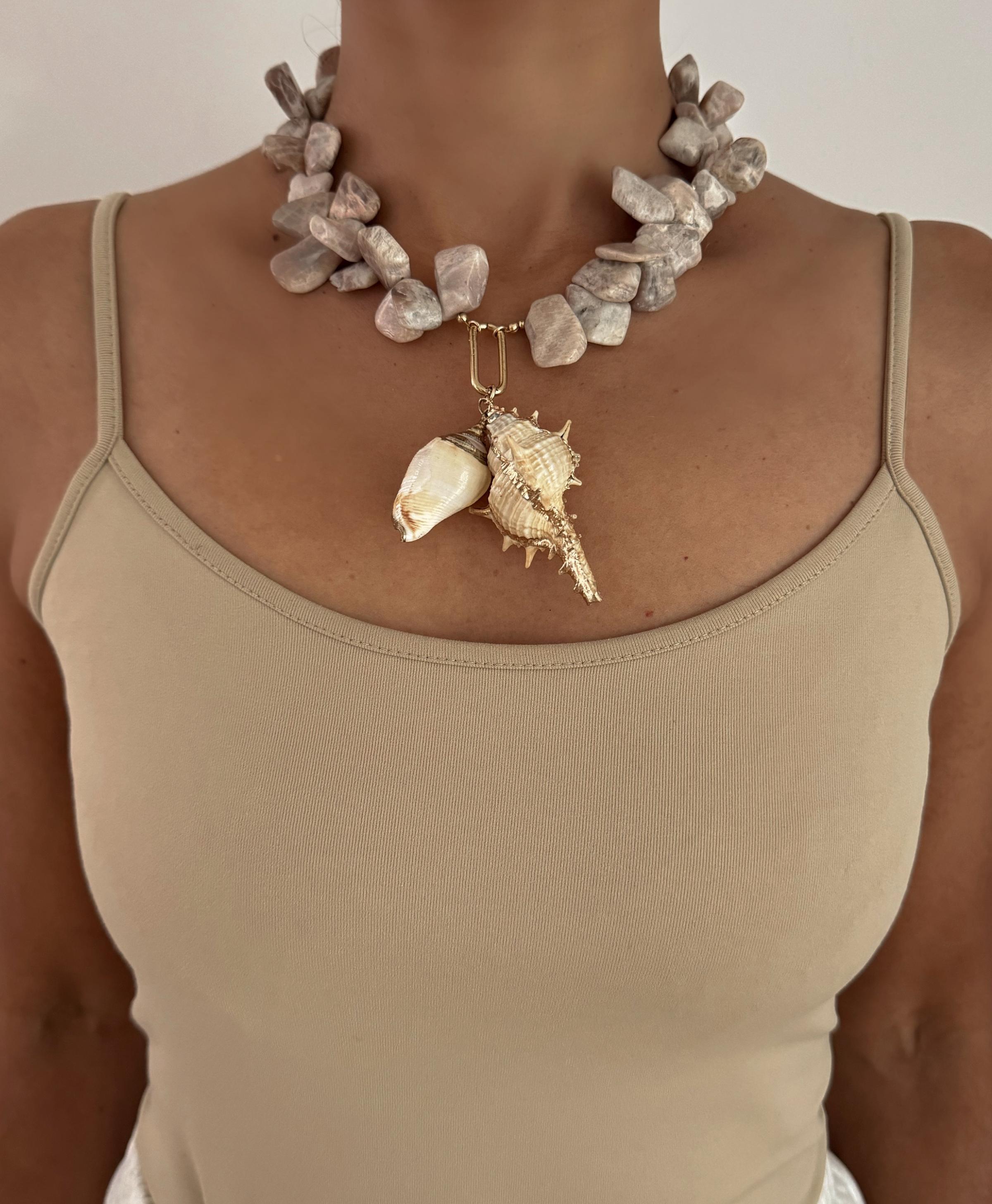 Indah Matte Moonstone Shell Necklace