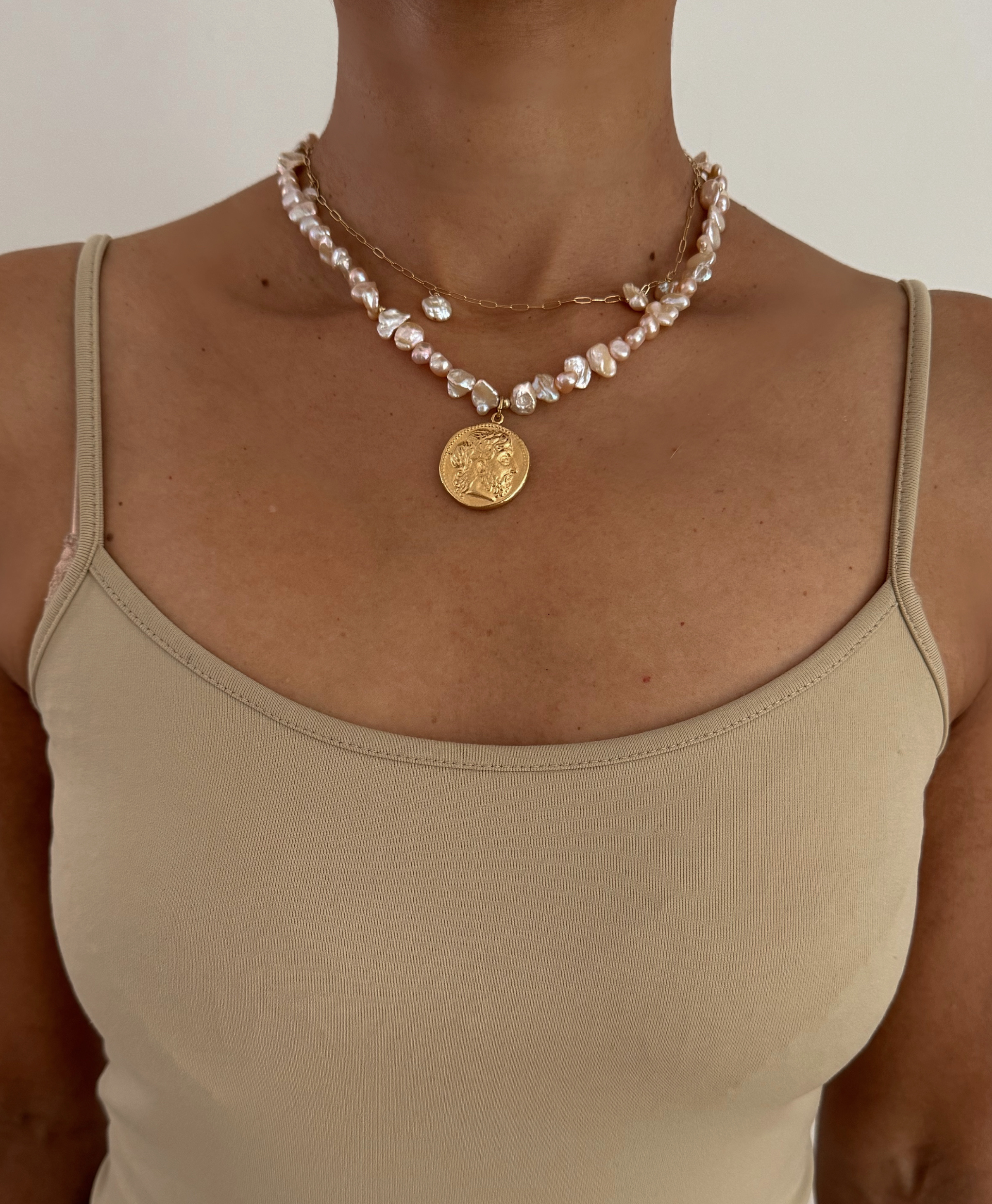 Heleus Pearl Gold Filled Coin Pendant Necklace