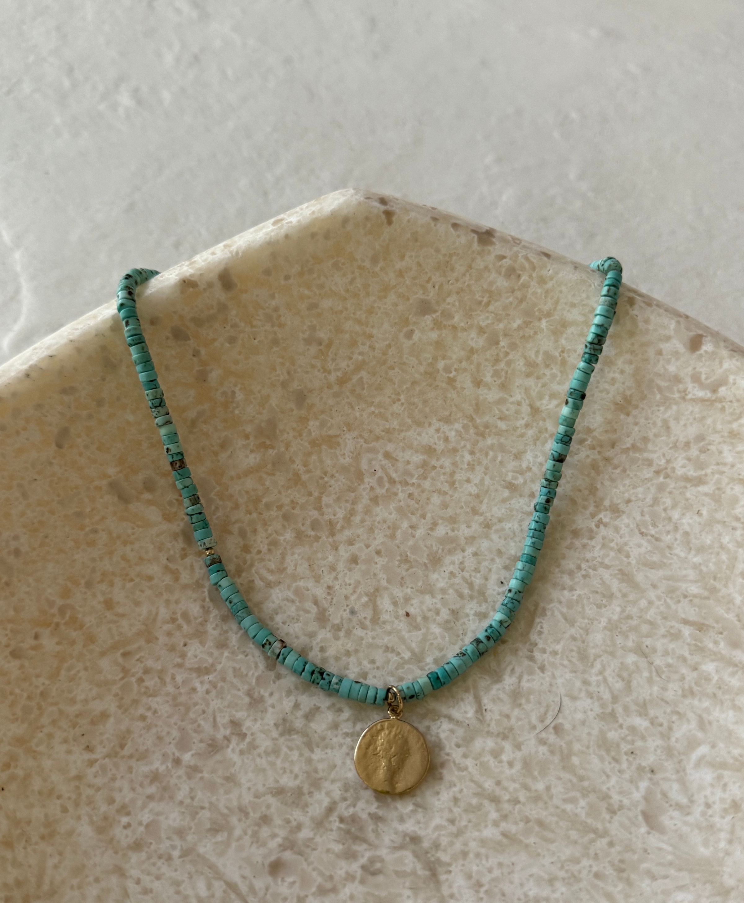 Dorsei Raw Turquoise Gold Filled Coin Pendant Necklace