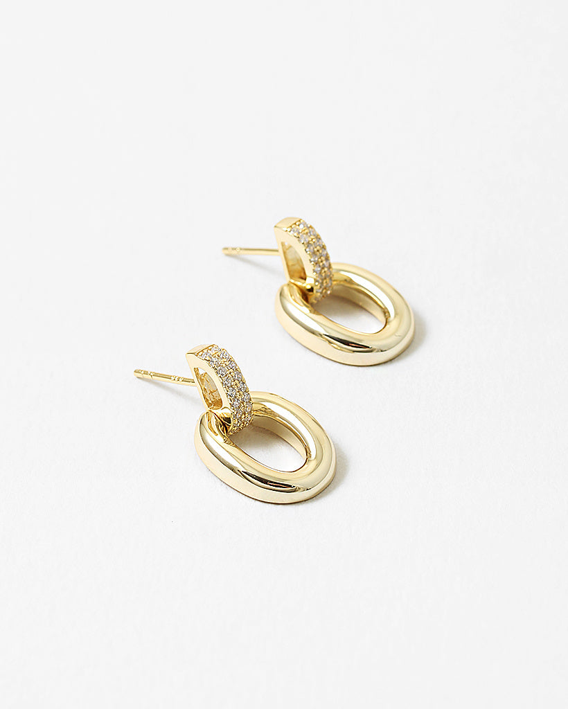 CZ Oval 14K Gold Plated Sterling Silver Earrings