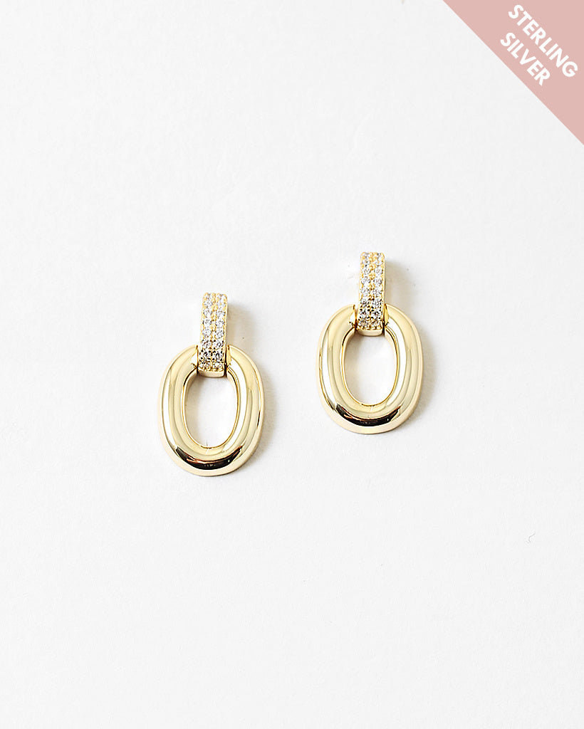 CZ Oval 14K Gold Plated Sterling Silver Earrings