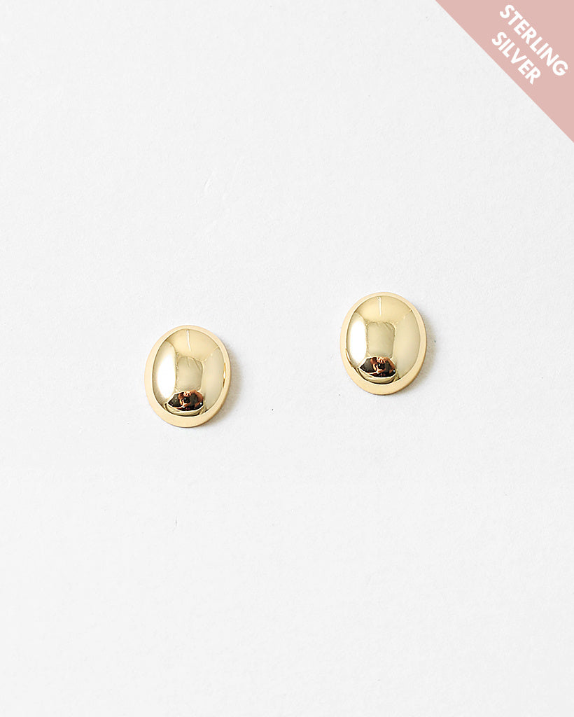 Plain Oval 14K Gold Plated Sterling Silver Studs