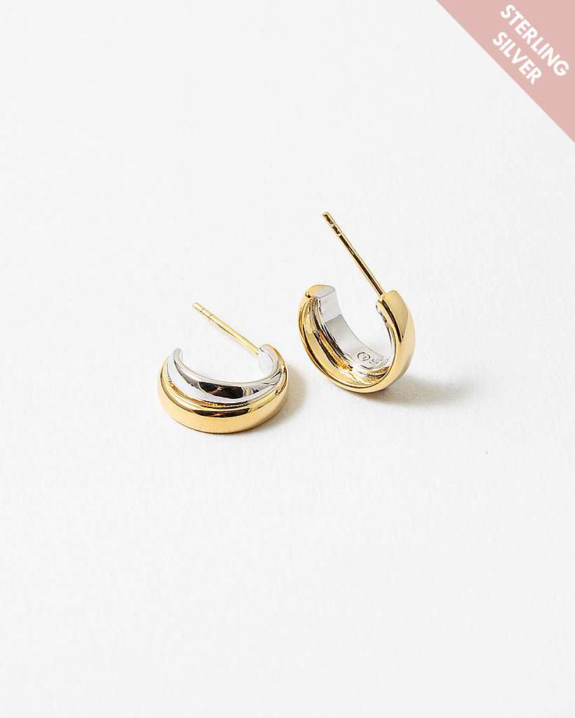 Two Tone Gold Plated Sterling Silver Hoops