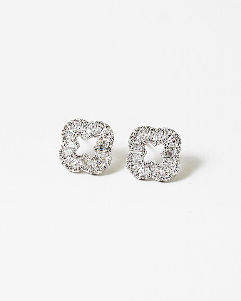 CZ Clover Sterling Silver Earrings