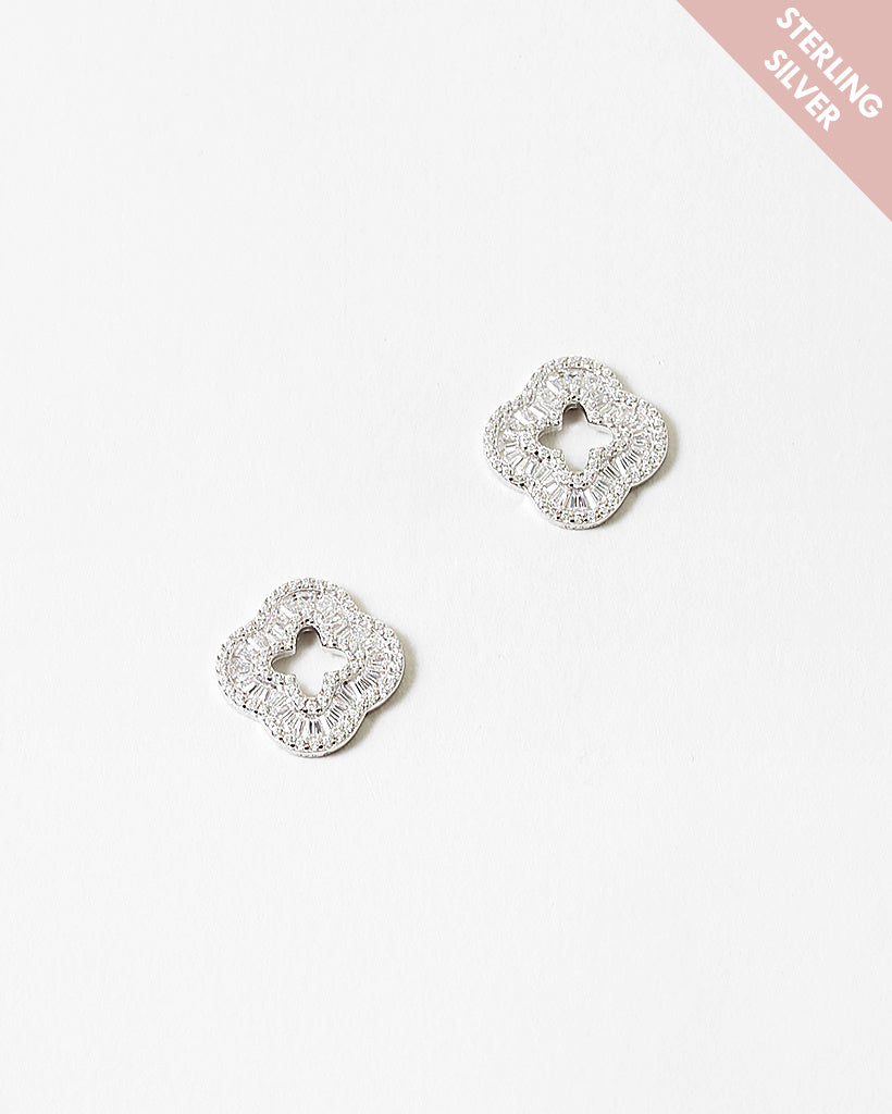 CZ Clover Sterling Silver Earrings