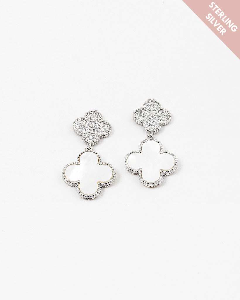 CZ Double Clover Gold Plated Sterling Silver Earrings