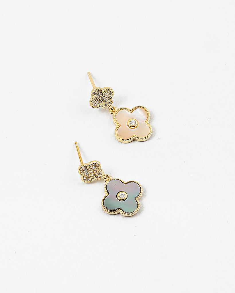 Clover CZ Gold Plated Sterling Silver Earrings