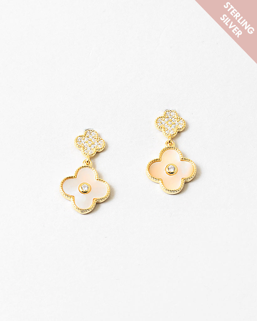 Clover CZ Gold Plated Sterling Silver Earrings