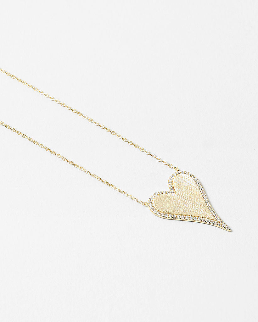 CZ Drop Heart 14K Gold Plated Sterling Silver Pendant Necklace