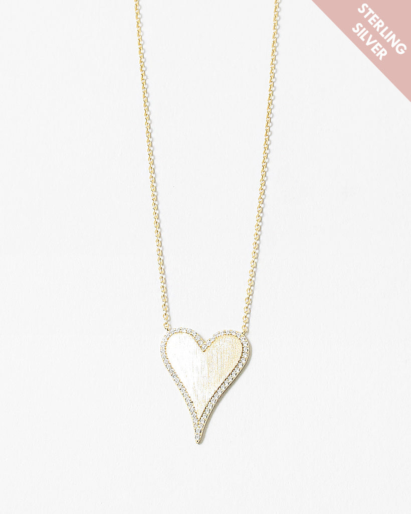 CZ Drop Heart 14K Gold Plated Sterling Silver Pendant Necklace