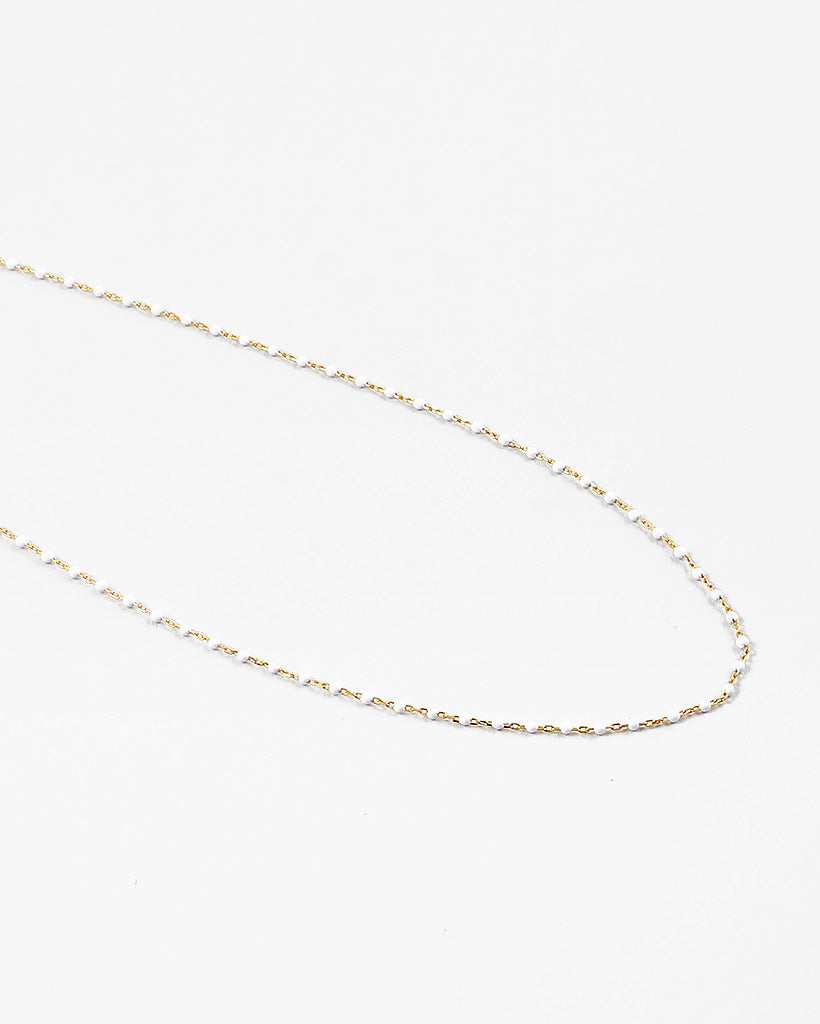 White Beaded Gold Plated Sterling Silver Layering Necklace