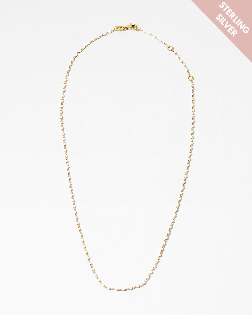 White Beaded Gold Plated Sterling Silver Layering Necklace