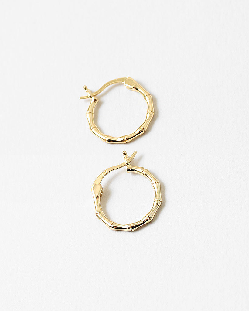 Bamboo Gold Plated Sterling Silver Hoops