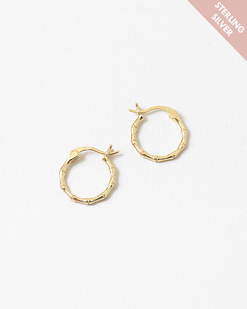 Bamboo Gold Plated Sterling Silver Hoops