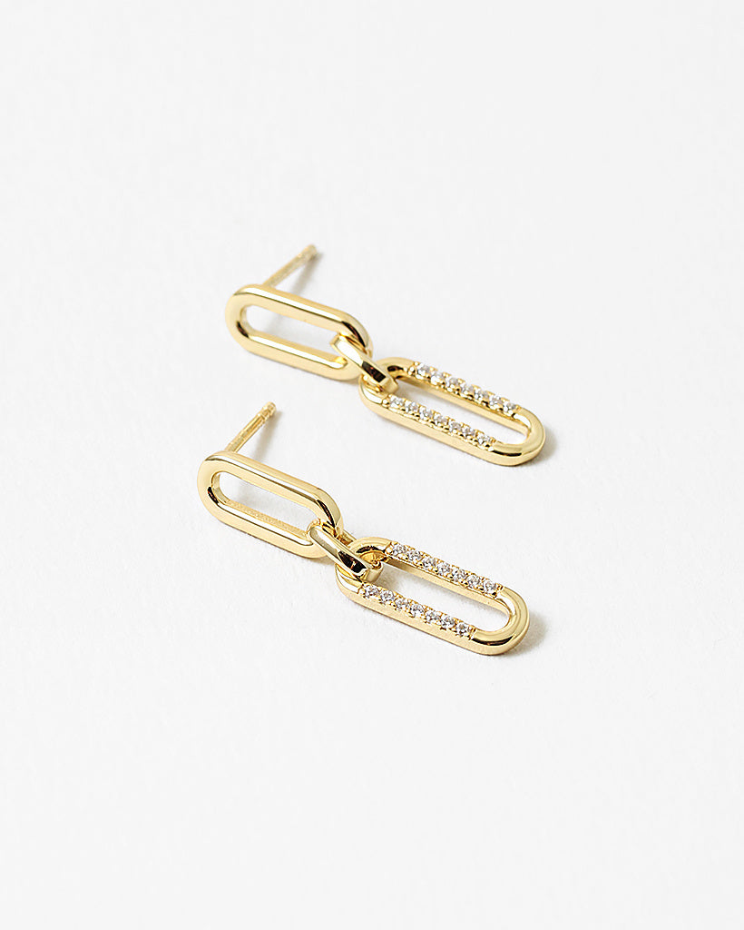 Double Link CZ Gold Plated Sterling Silver Earrings