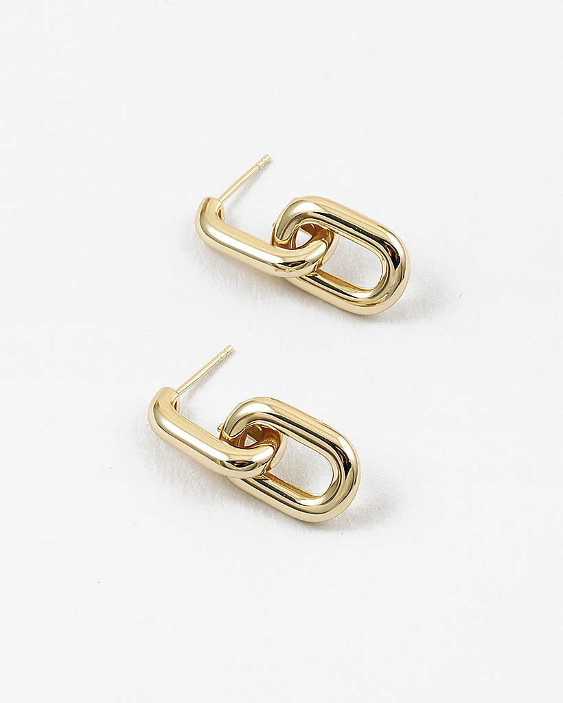 Plain Link Gold Plated Sterling Silver Earrings