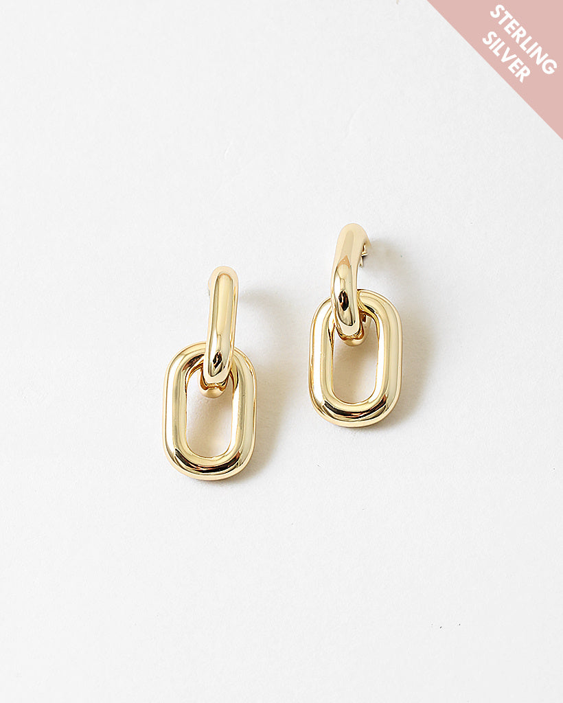 Plain Link Gold Plated Sterling Silver Earrings