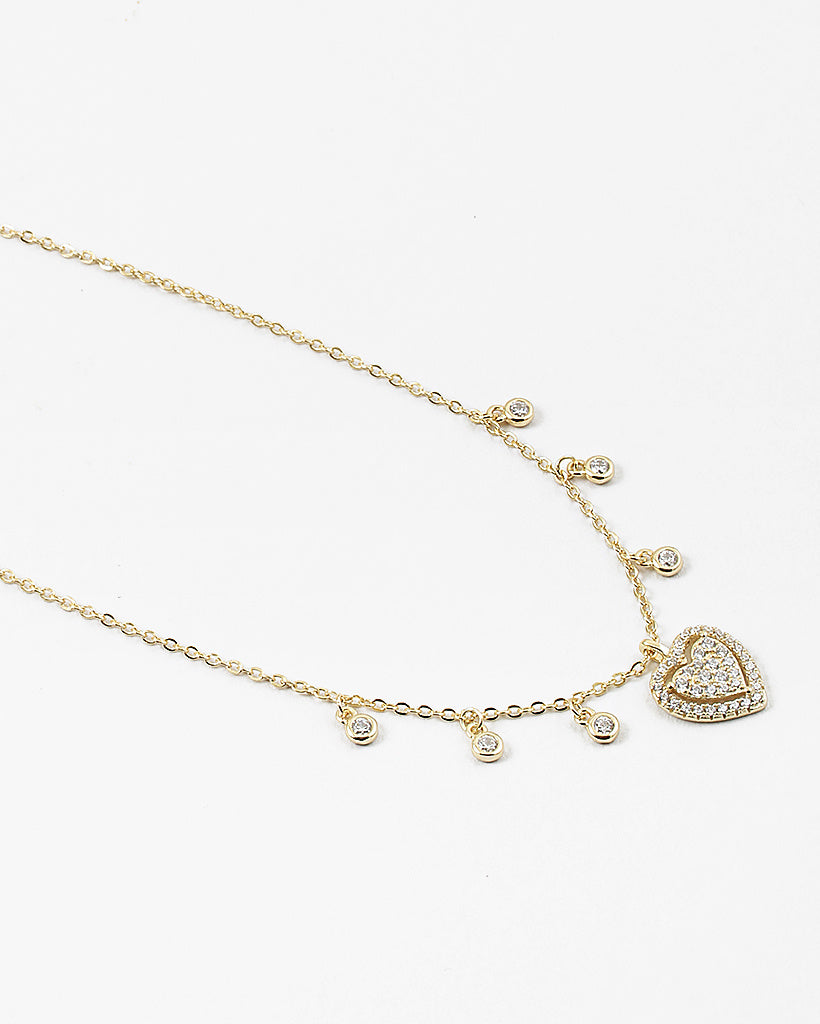 Heart Cubic Zirconia Gold Plated Sterling Silver Pendant Necklace