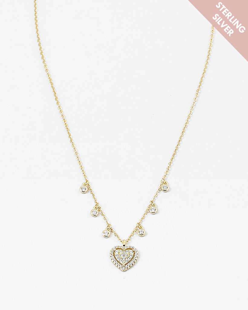 Heart Cubic Zirconia Gold Plated Sterling Silver Pendant Necklace